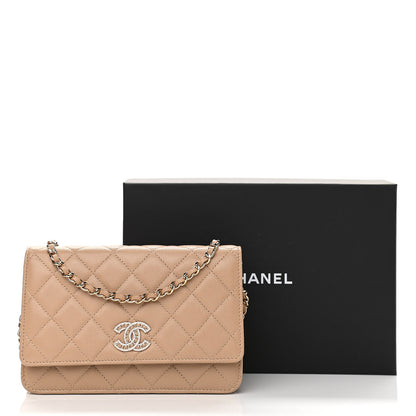 Chanel Caviar Quilted Crystal CC Wallet On Chain WOC Beige 12 of 12