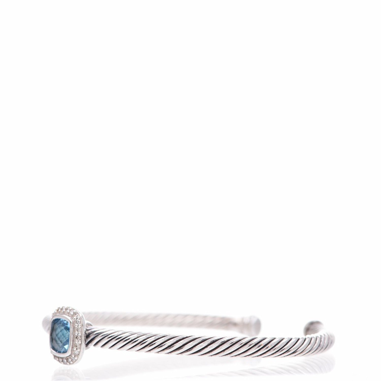 David Yurman Sterling Silver Diamond Blue Topaz 4mm Noblesse Cable Bracelet 3 of 6