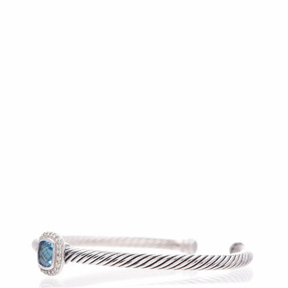 David Yurman Sterling Silver Diamond Blue Topaz 4mm Noblesse Cable Bracelet 3 of 6