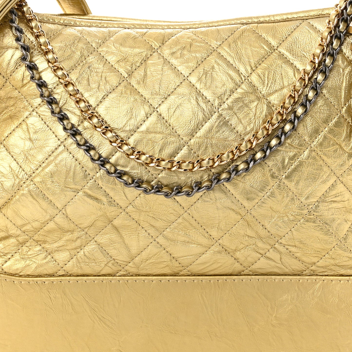 Metallic Lambskin Calfskin Quilted Large Gabrielle Hobo Gold