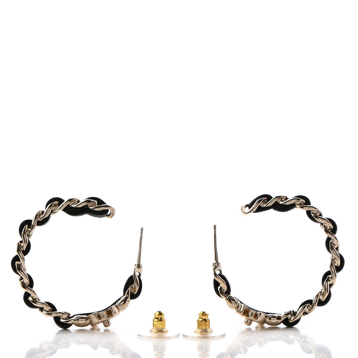 Lambskin CC Turnlock Chain Hoop Earrings Gold Black