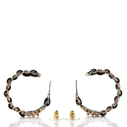 Chanel Lambskin CC Turnlock Chain Hoop Earrings Gold Black 3 of 4