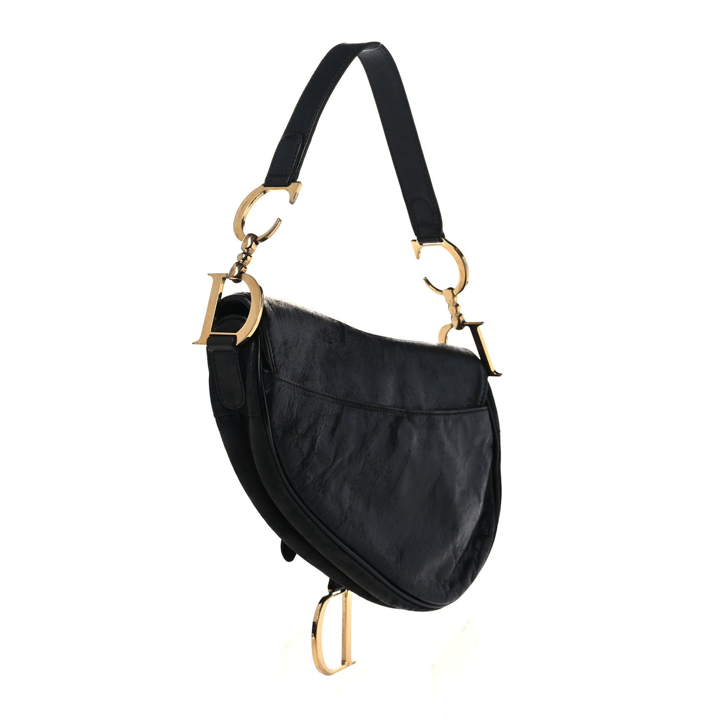 Shiny Goatskin Saddle Bag Black