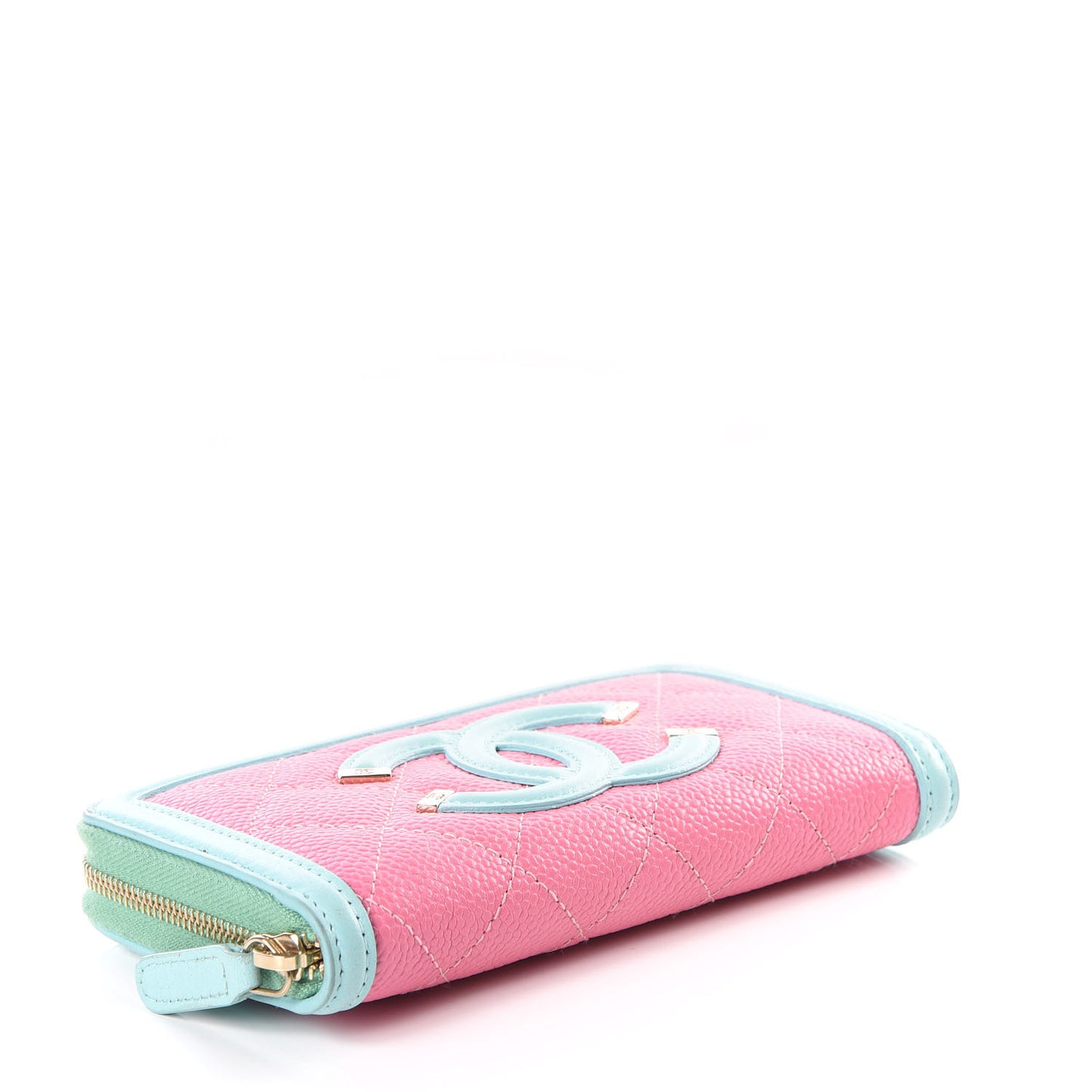Caviar Quilted Medium Filigree Zip Around Wallet Pink Blue Green