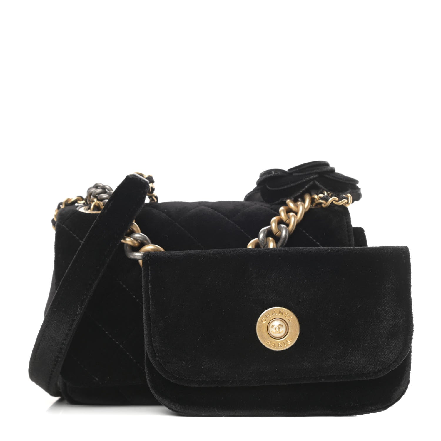 Chanel Velvet Quilted Small Camellia Flap Black 3 of 13