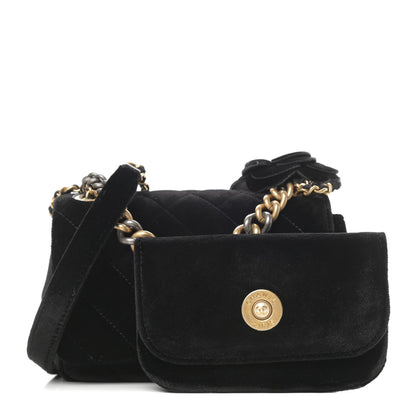 Chanel Velvet Quilted Small Camellia Flap Black 3 of 13