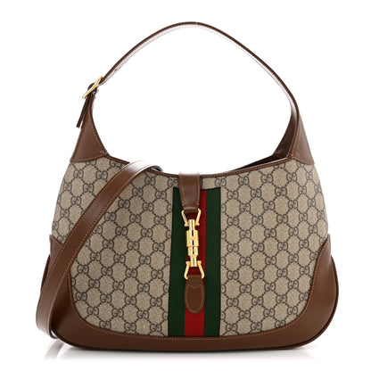 Gucci GG Supreme Monogram Azalea Calfskin Web Medium Jackie 1961 Hobo Beige Ebony Brown Sugar 1 of 10