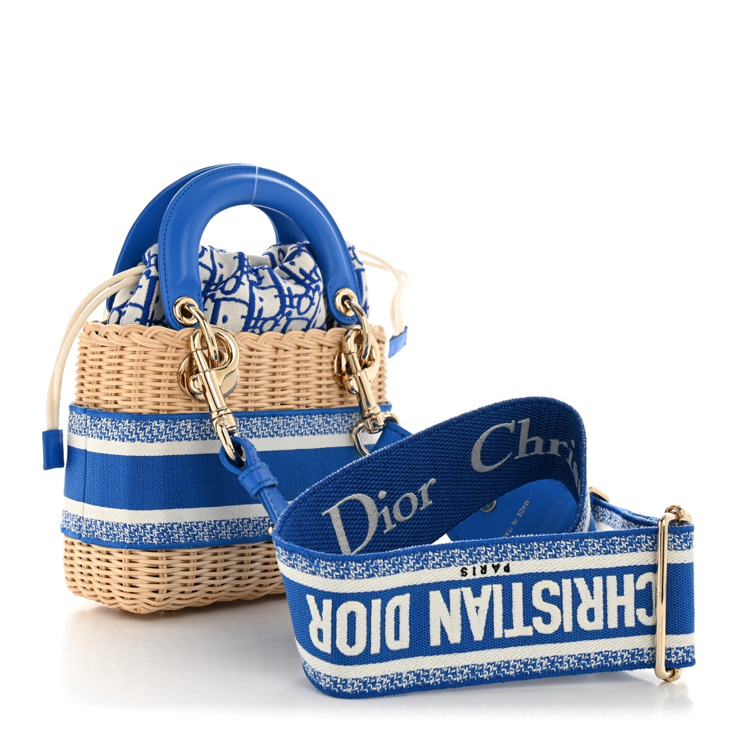 Christian Dior Wicker Oblique Mini Lady Dior Bag Florescent Blue