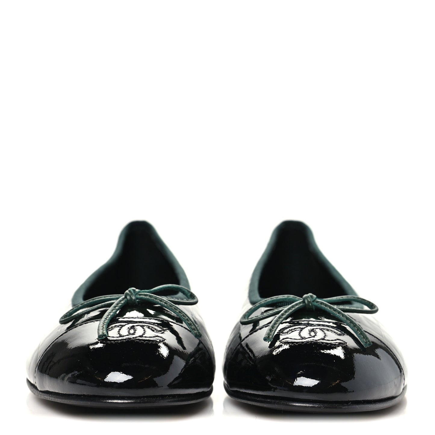 Patent Calfskin Crocodile Embossed Ballerina Flats 41 Dark Green Black