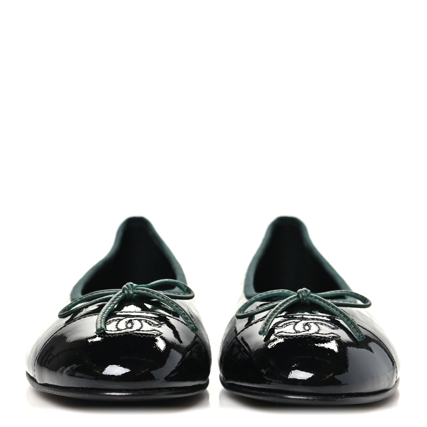 Chanel Patent Calfskin Crocodile Embossed Ballerina Flats 41 Dark Green Black 3 of 10