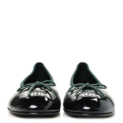 Chanel Patent Calfskin Crocodile Embossed Ballerina Flats 41 Dark Green Black 3 of 10
