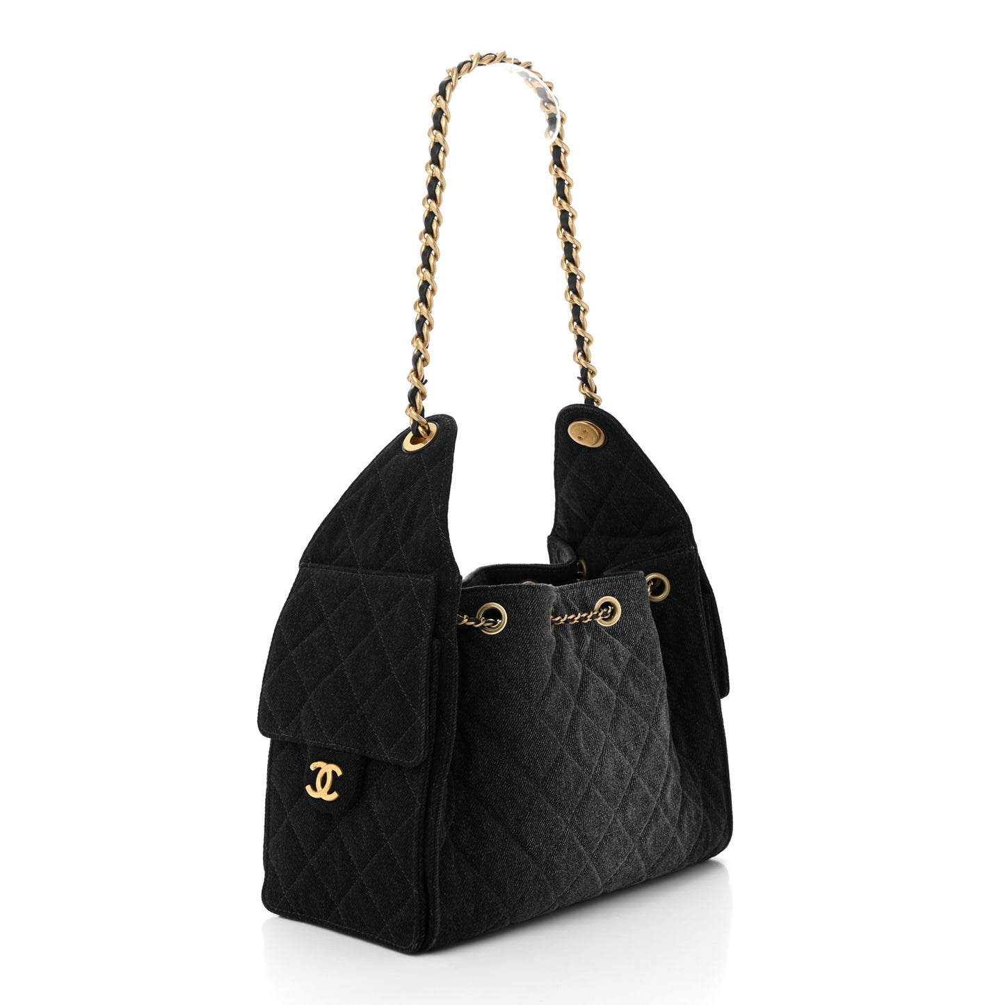 Washed Denim Quilted Small Chanel 25 Handbag Black