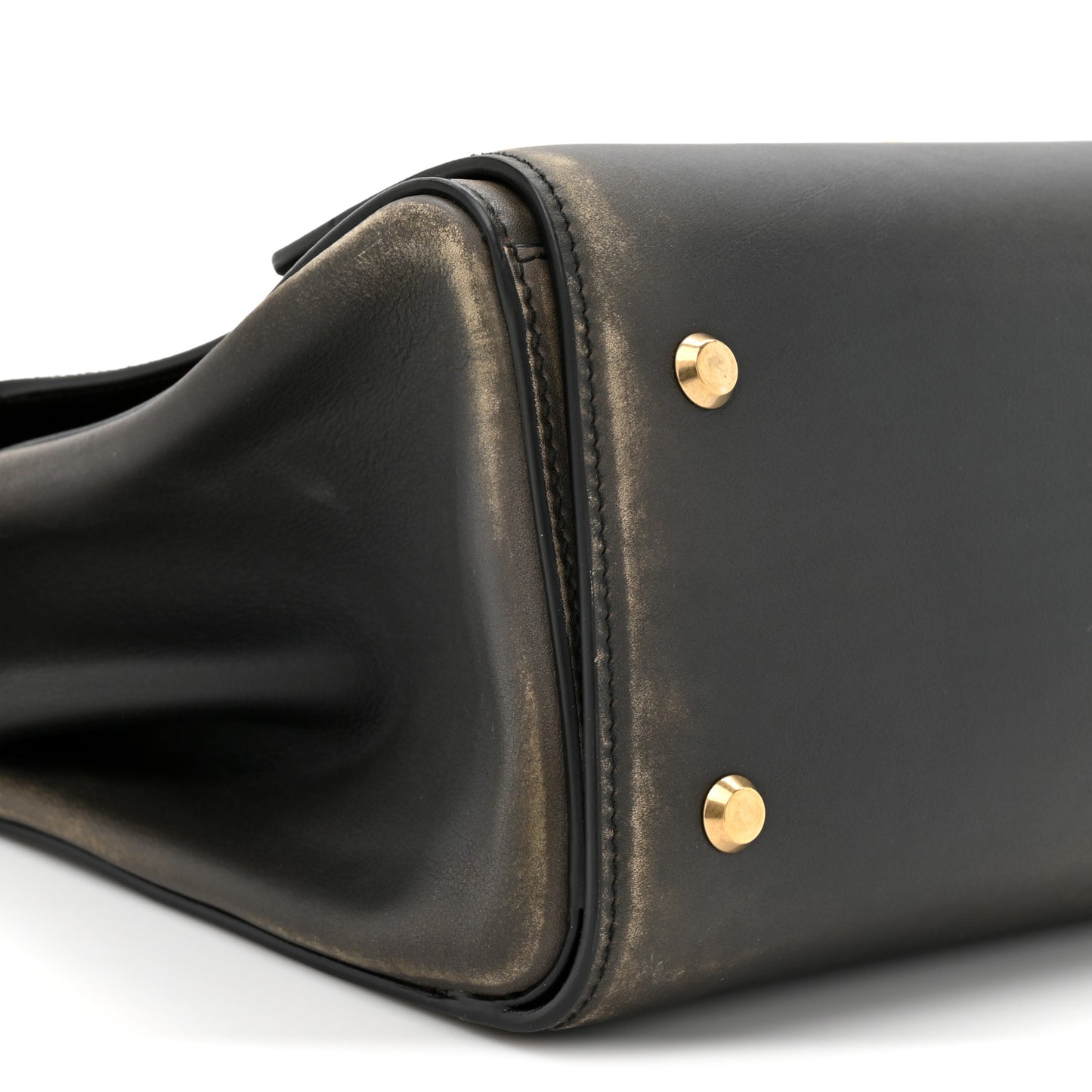 Used Calfskin Money Top Handle Handbag Black