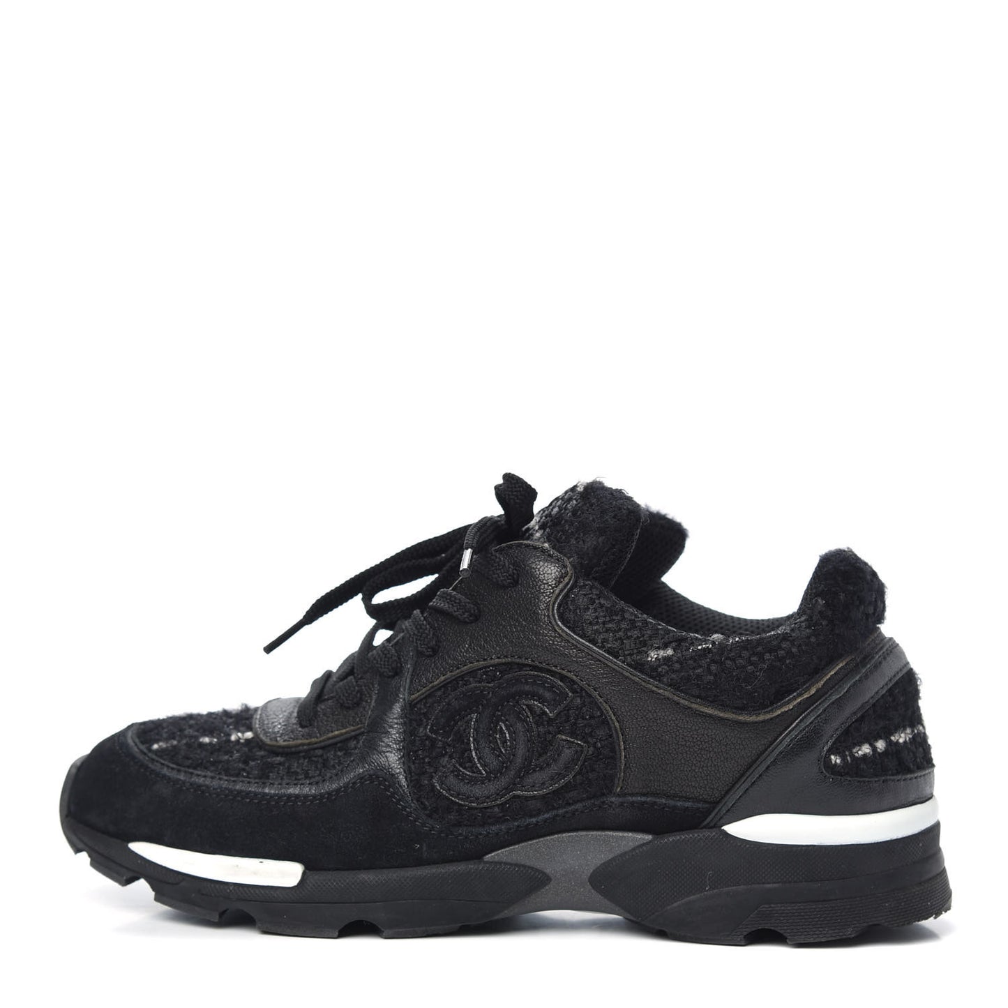 Tweed Suede Goatskin CC Sneakers 37.5 Black White