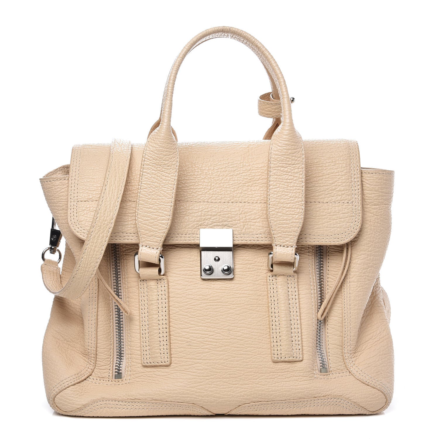 3.1 Phillip Lim 3.1 Textured Calfskin Medium Pashli Satchel White Peach 1 of 18