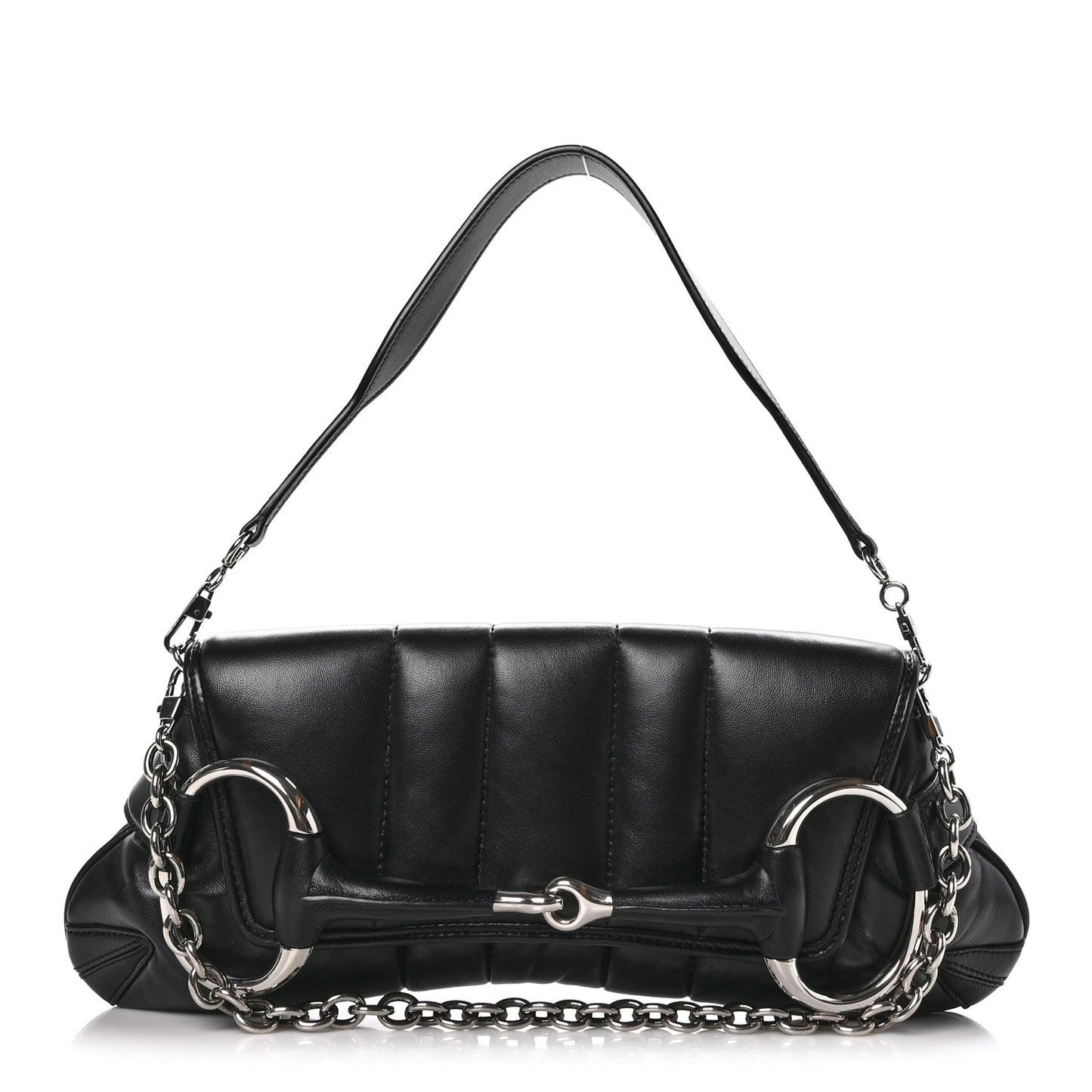 Nappa Vertical Matelasse Medium Maxi Horsebit Chain Shoulder Bag Black
