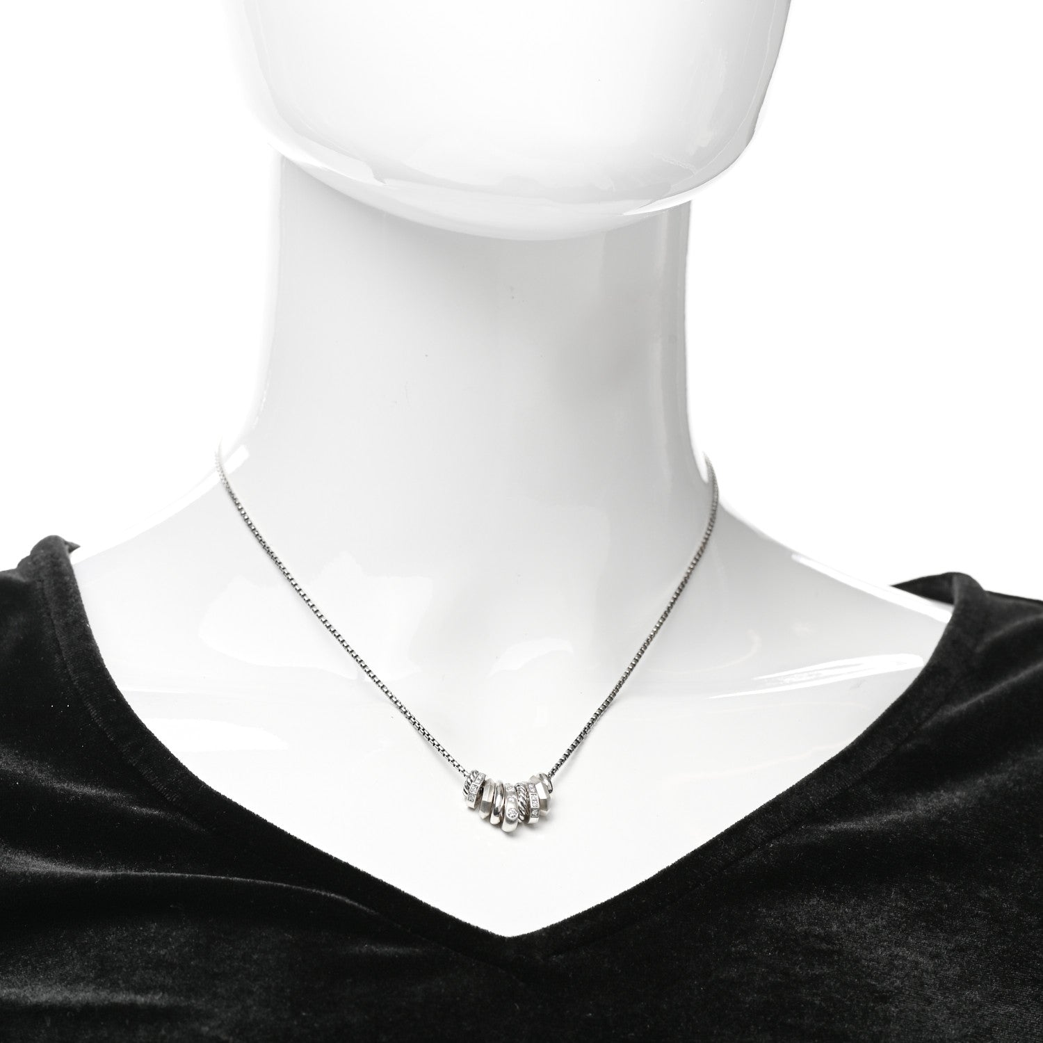 David Yurman Sterling Silver Diamond Stax Rondelle Pendant Necklace 2 of 5