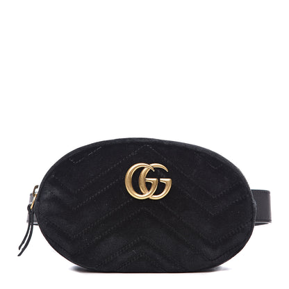 Gucci Velvet Matelasse GG Marmont Belt Bag 85 34 Black 1 of 10