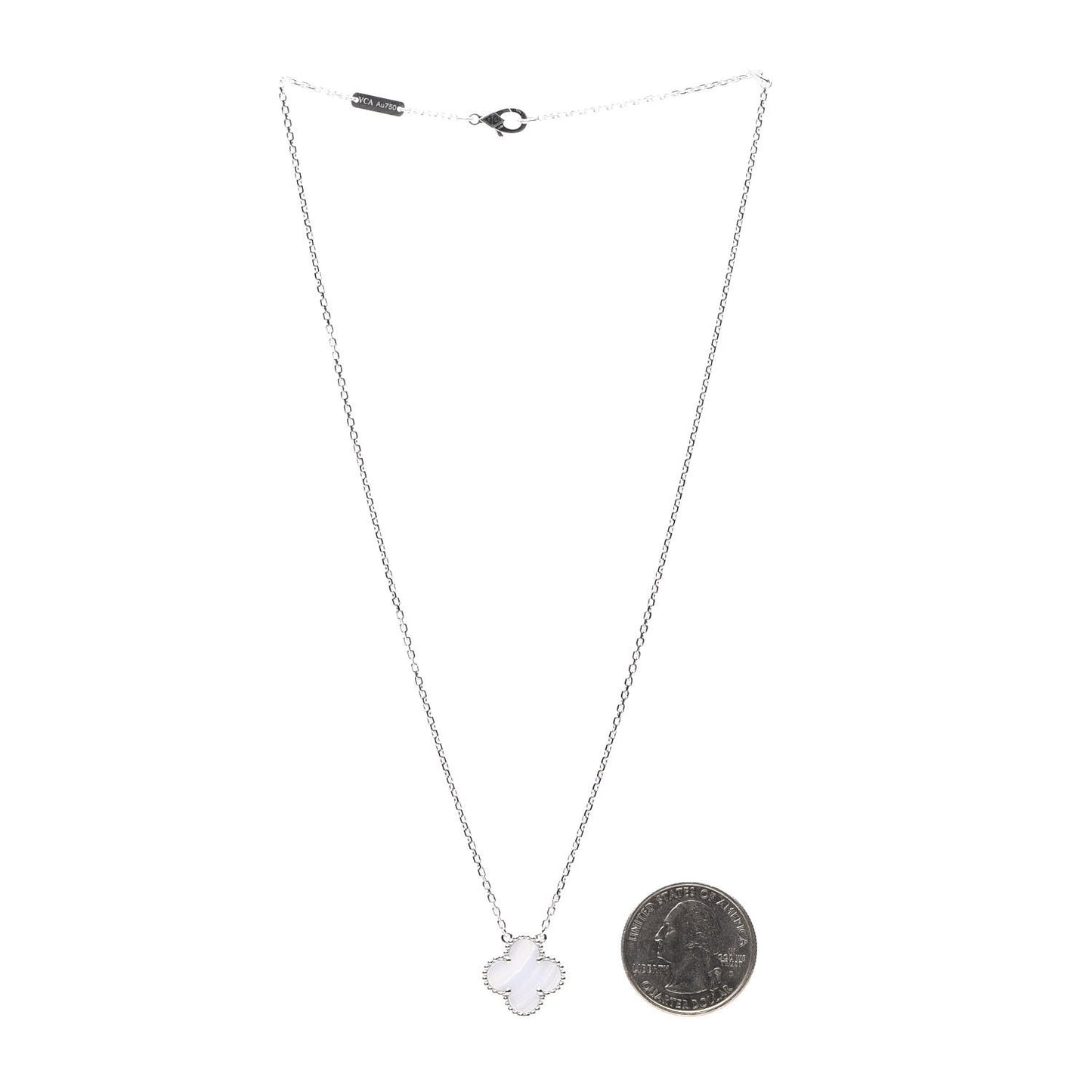 18K White Gold Chalcedony Vintage Alhambra Pendant Necklace