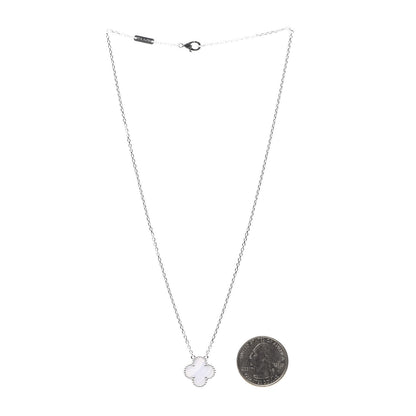 Van Cleef & Arpels 18K White Gold Chalcedony Vintage Alhambra Pendant Necklace 3 of 7
