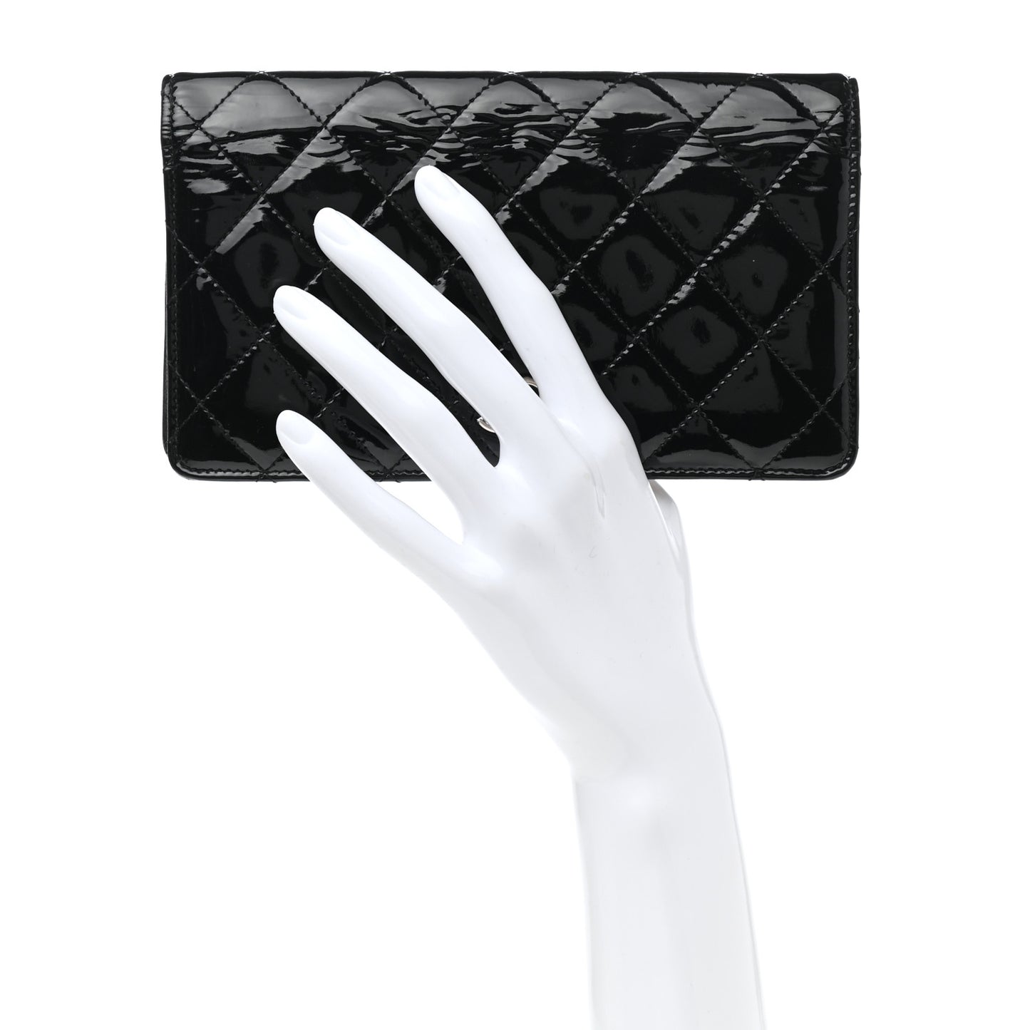 Patent Quilted Flap Wallet Black