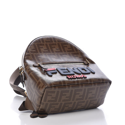 Fendi X FILA Glazed Fabric Vitello Century FF 1974 Mania Mini Backpack Mogano Panna Blueberry 4 of 10