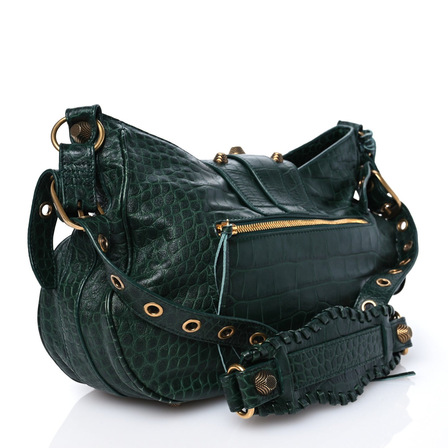 Extra Supple Calfskin Monochrome Crocodile Embossed Medium Le Cagole Shoulder Bag Forest Green