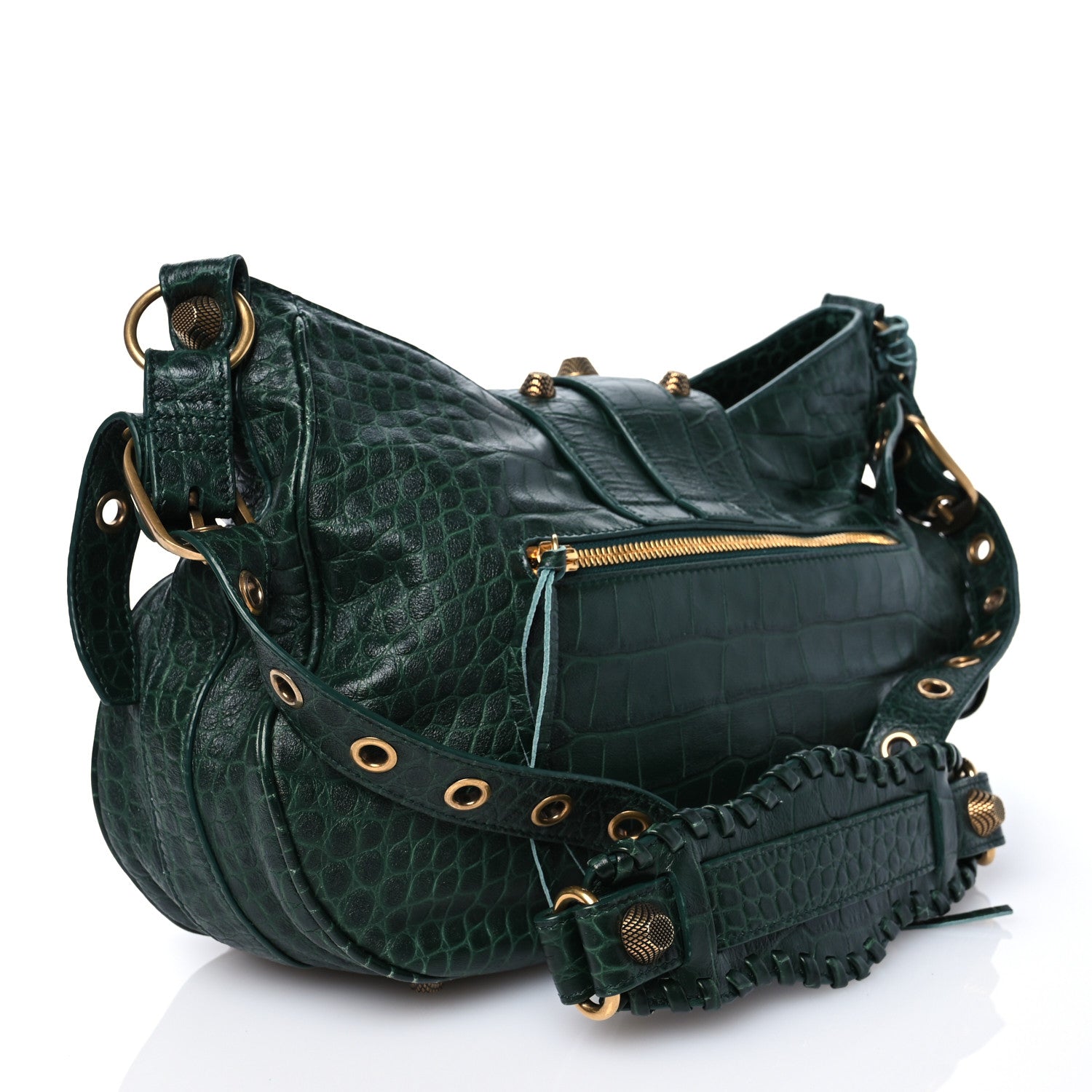 Balenciaga Extra Supple Calfskin Monochrome Crocodile Embossed Medium Le Cagole Shoulder Bag Forest Green 3 of 13