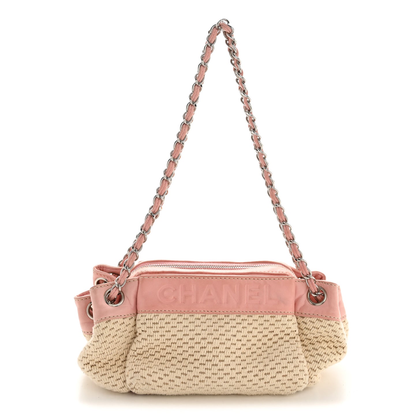 Canvas Woven Lambskin Lax Accordion Hobo Pink