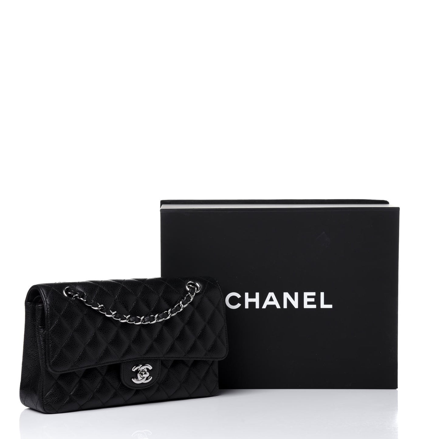 Caviar Quilted Medium Double Flap Black
