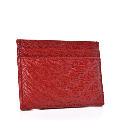Saint Laurent Grain De Poudre Matelasse Chevron Monogram Credit Card Case New Red 3 of 8