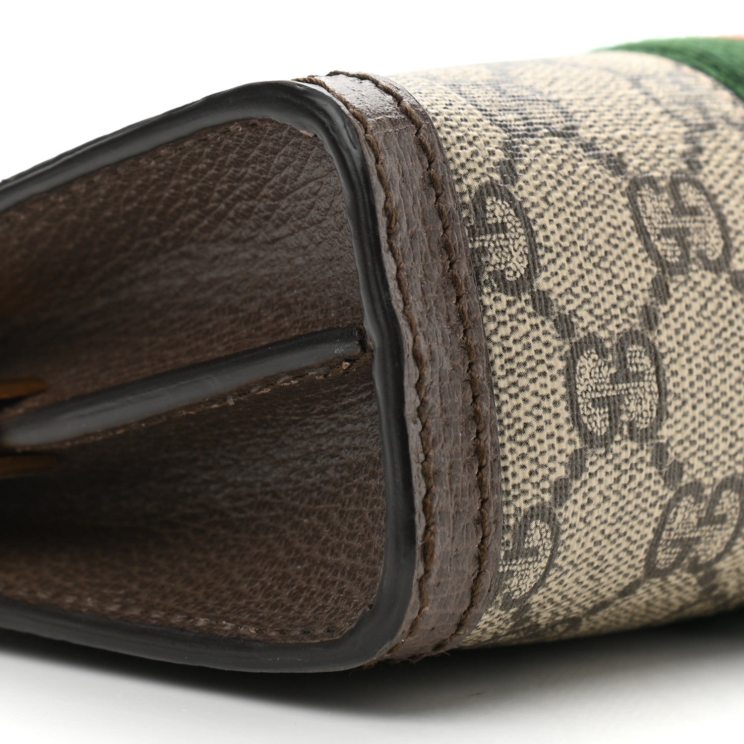 Gucci GG Supreme Monogram Textured Dollar Calfskin Web Mini Ophidia Chain Shoulder Bag Beige Ebony New Acero 9 of 10