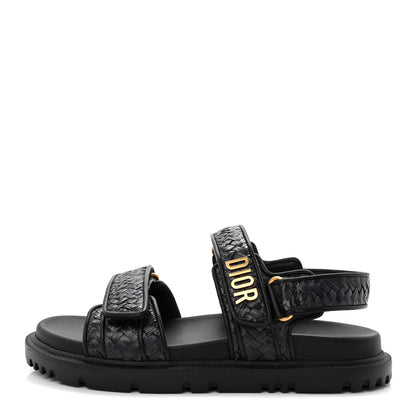 Christian Dior Woven Raffia Jute Dioract 10mm Sandals 38 Black 1 of 9