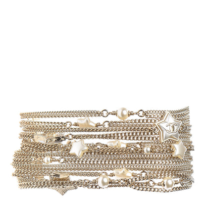 Chanel Metal Resin Pearl Multistrand Chain CC Bracelet Gold 1 of 4