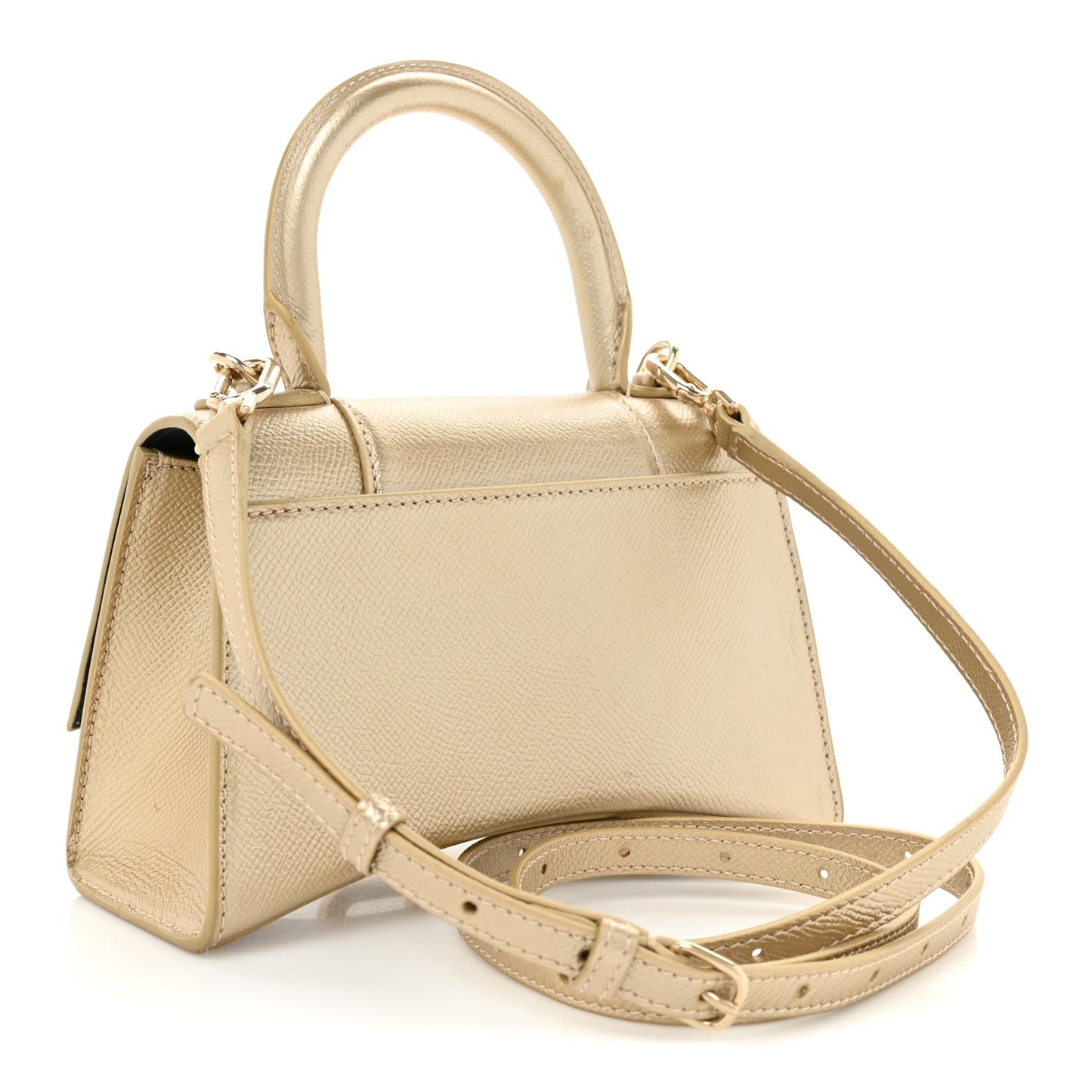 Metallic Grained Calfskin Hourglass Top Handle Bag XS Light Gold