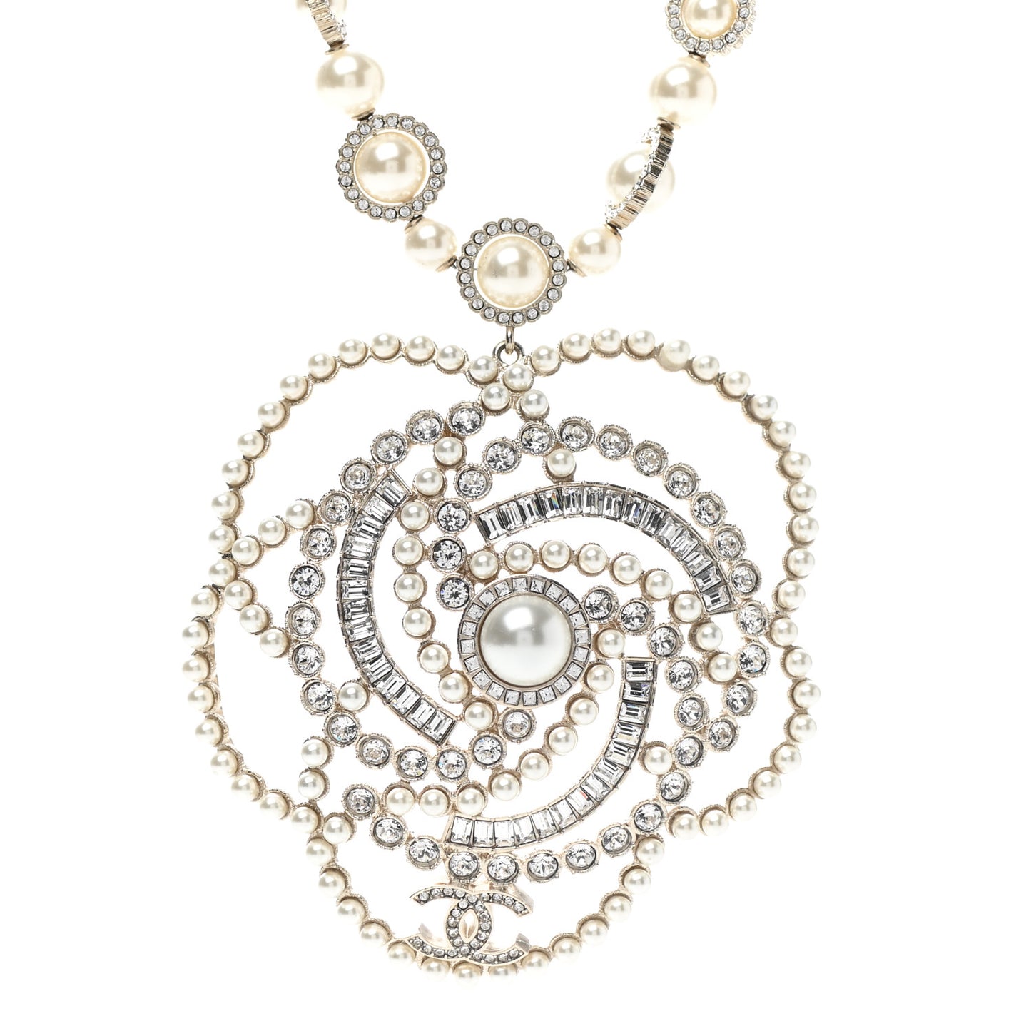 Pearl Crystal Lace Camellia Necklace Gold