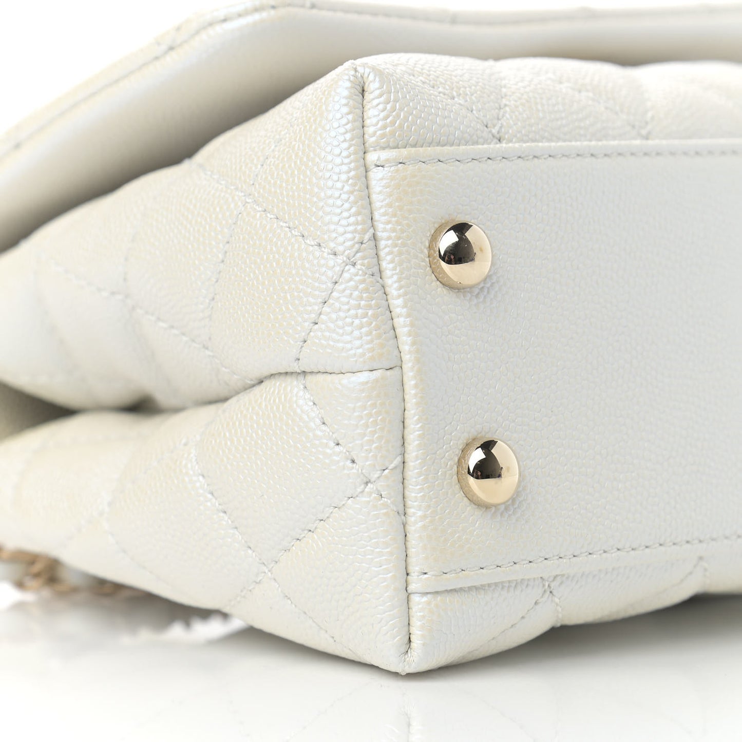 Iridescent Caviar Quilted Extra Mini Coco Handle Flap White