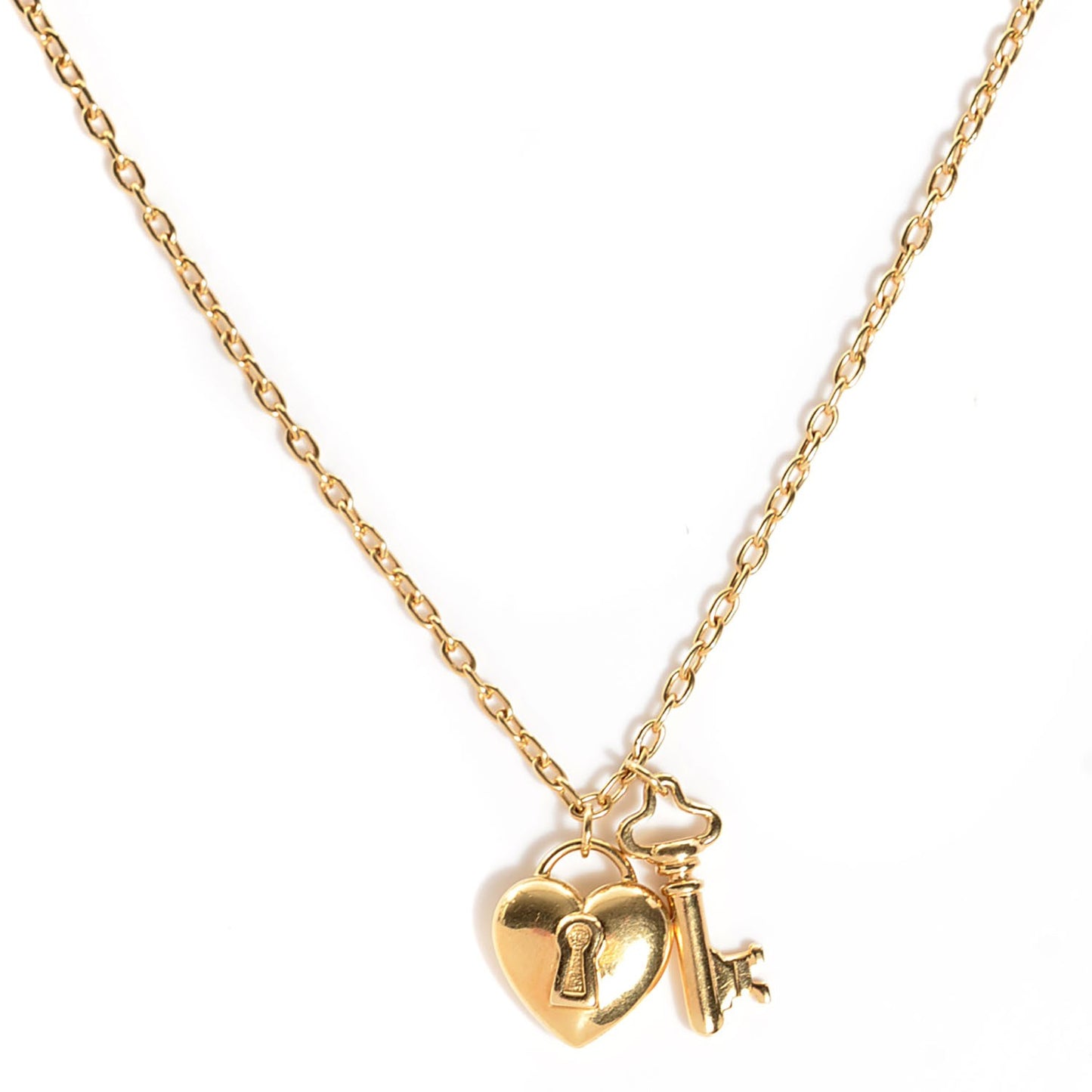 18k Yellow Gold Heart Lock Pendant Necklace
