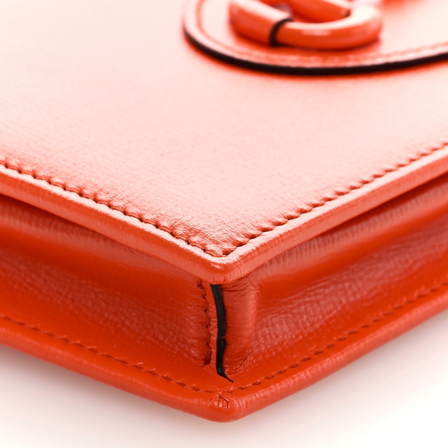 Azalea Calfskin Enamel Horsebit 1955 Wallet On Chain Deep Orange