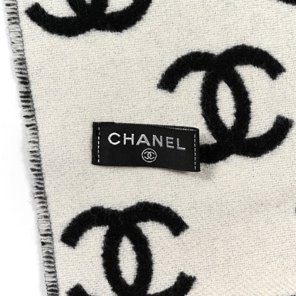 Chanel Wool Cashmere CC Scarf Black White 3 of 3