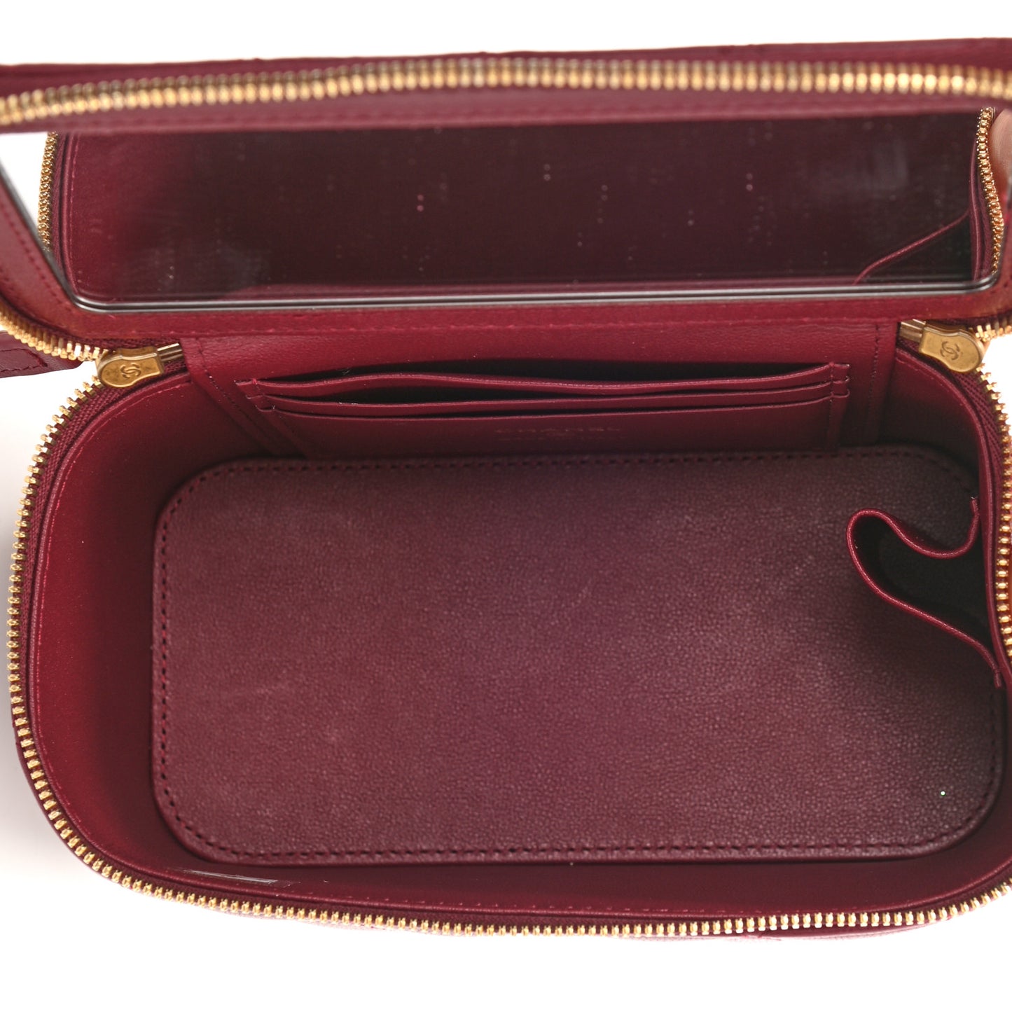 Lambskin Quilted Small Vanity Case With Chain Dark Red