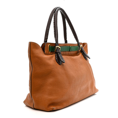Fendi Cuoio Romano Selleria Large Villa Borghese Tote Meile Brown Green 3 of 14