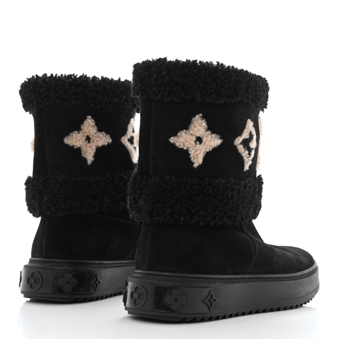Suede Calfskin Shearling Snowdrop Flat Ankle Boot 37.5 Black