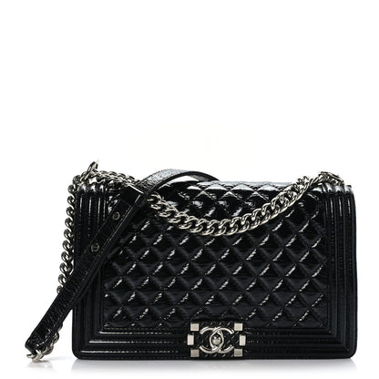 Chanel Patent Calfskin Enamel Quilted New Medium Boy Flap Black 1 of 9
