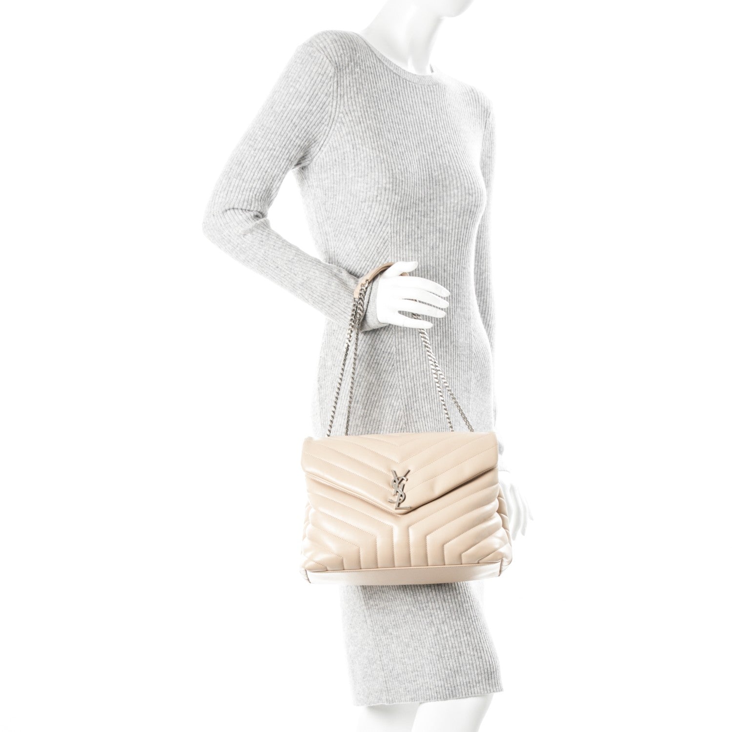 Saint Laurent Calfskin Y Quilted Monogram Medium Loulou Chain Satchel Rose Antic 2 of 7