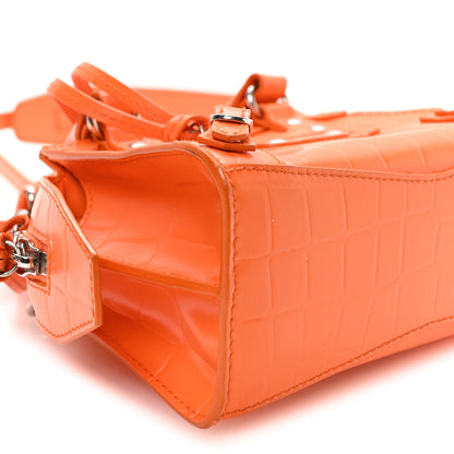 Balenciaga Semi Shiny Calfskin Crocodile Embossed Neo Classic Silver Hardware Nano City Crossbody Orange 10 of 10