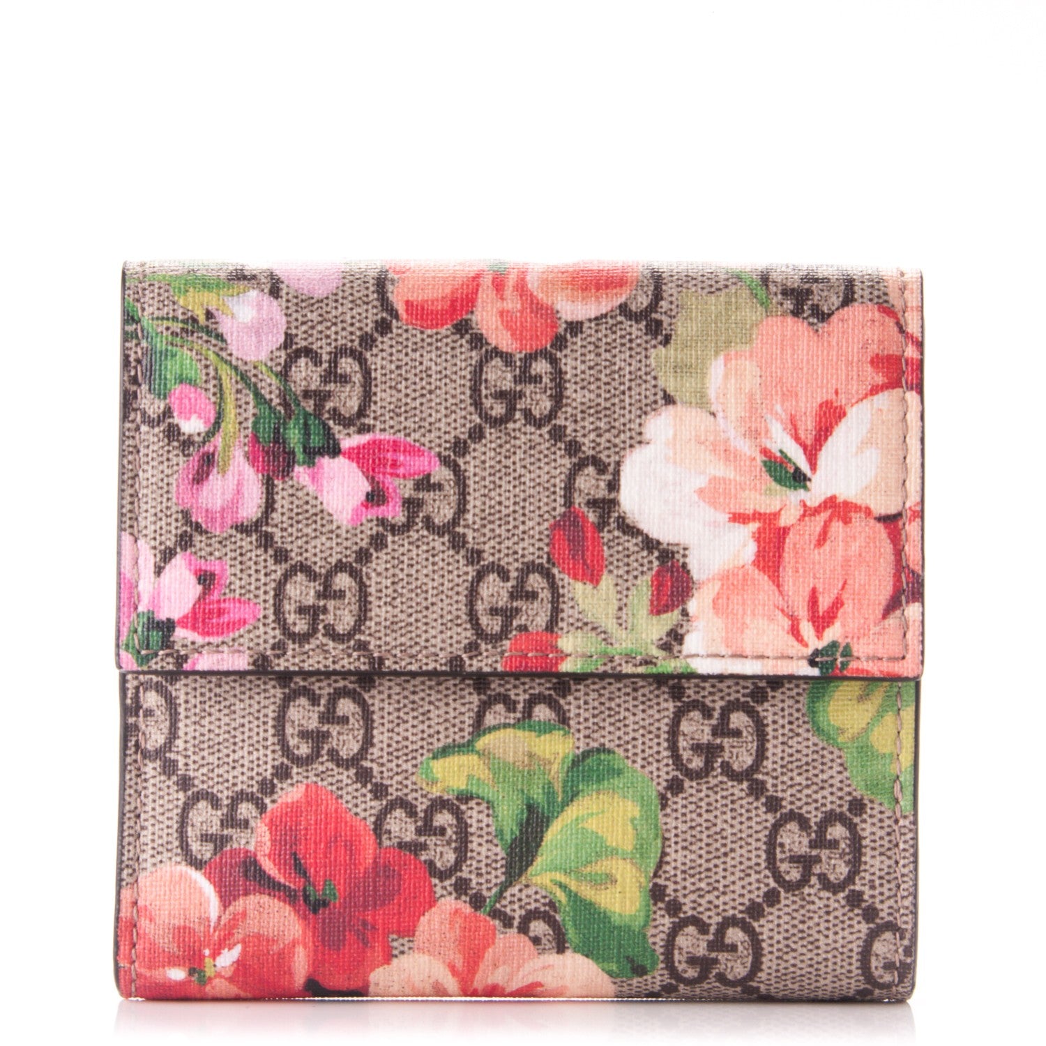 Gucci GG Supreme Monogram Blooms French Flap Wallet Beige Multicolor Dry Rose 1 of 7