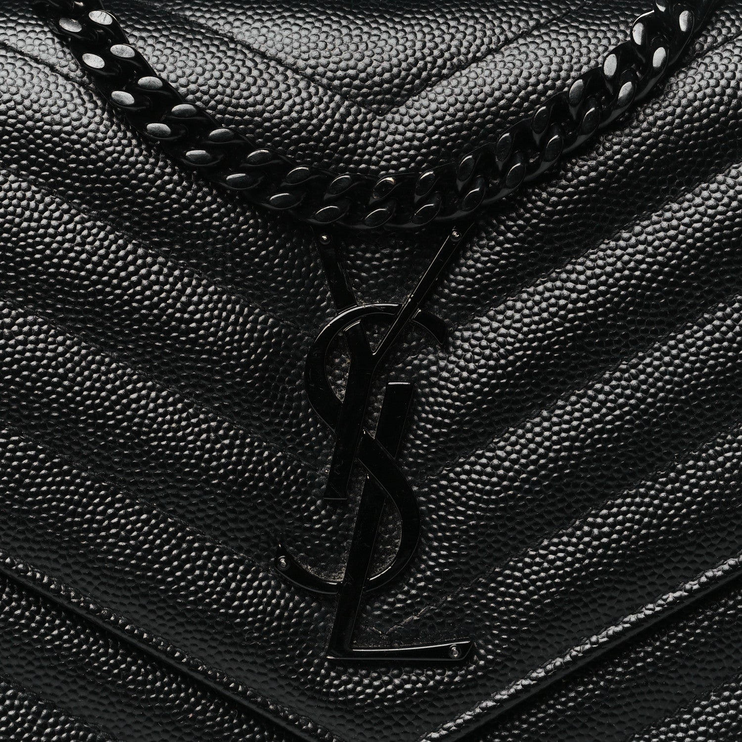 Saint Laurent Grain De Poudre Matelasse Chevron Monogram Monochrome Chain Wallet Black 7 of 9