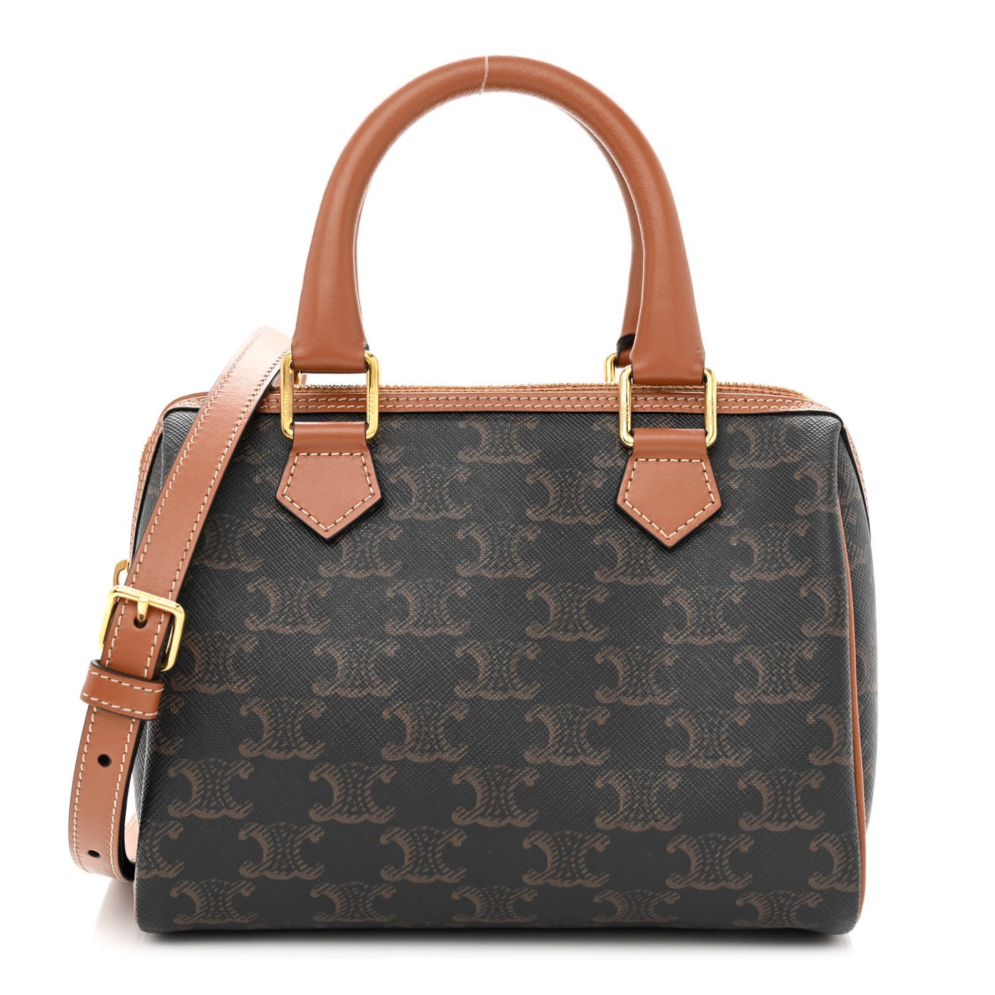 Triomphe Canvas Calfskin Small Boston Bag Tan