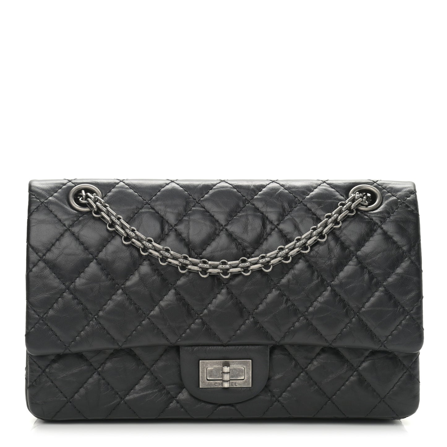 Aged Calfskin Quilted 2.55 Reissue 225 Flap Black